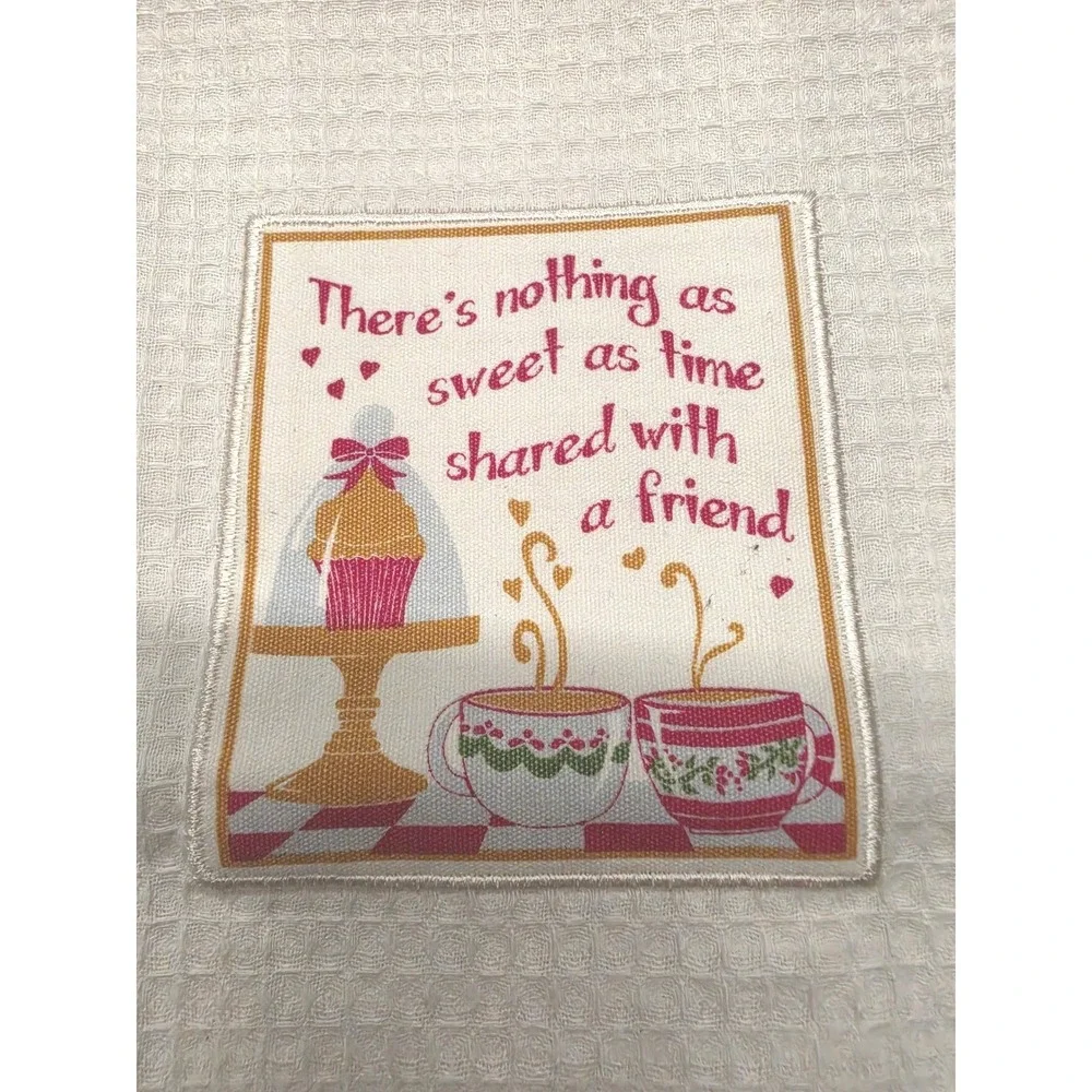 Cream Waffle Weave Kitchen Towel Sweet Time Shared With A Friend Embroidery